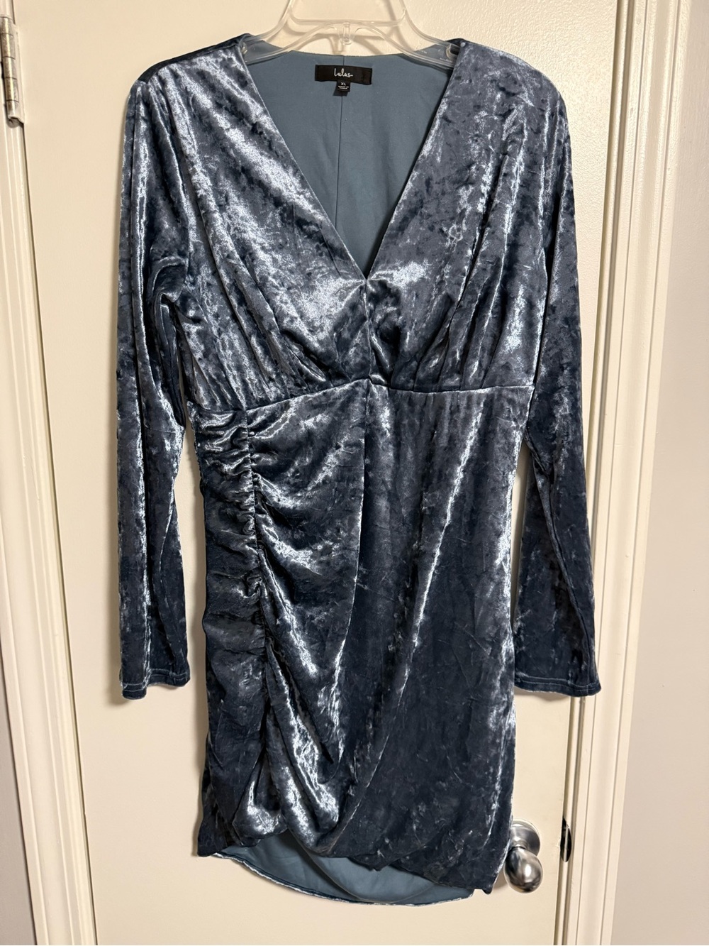 Lulus Crushed Velvet Cocktail Dress Slate Blue Womens XL Fits M